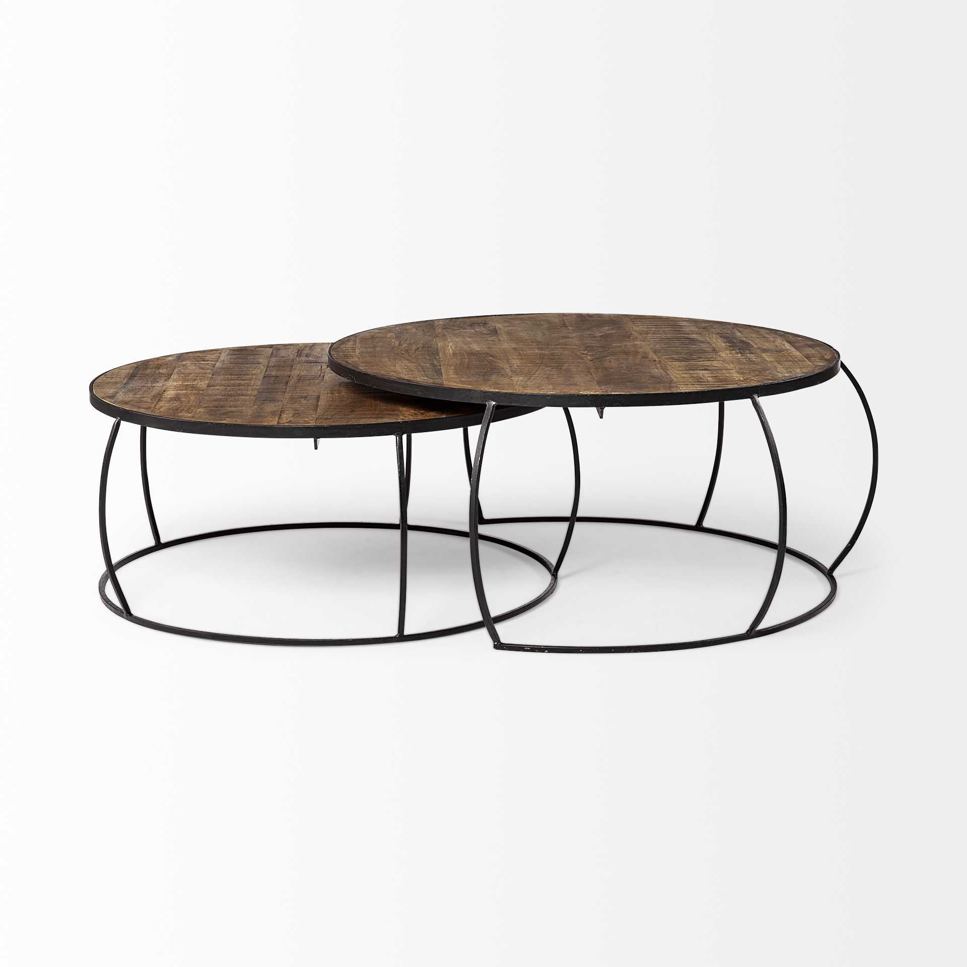 Brown and Black Wood and Metal Round Nested Coffee Tables HomeRoots