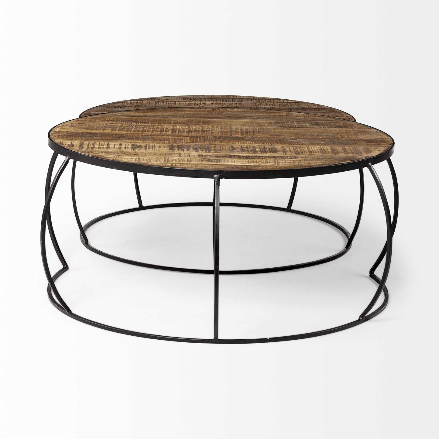 Brown and Black Wood and Metal Round Nested Coffee Tables HomeRoots
