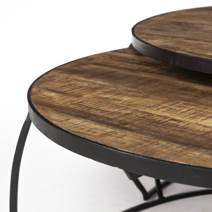 Brown and Black Wood and Metal Round Nested Coffee Tables HomeRoots
