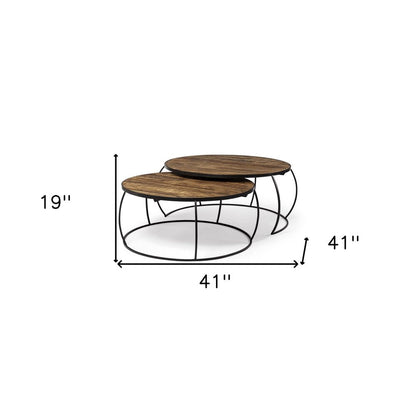 Brown and Black Wood and Metal Round Nested Coffee Tables HomeRoots