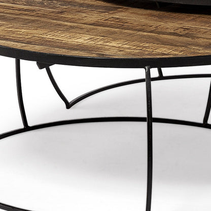 Brown and Black Wood and Metal Round Nested Coffee Tables HomeRoots