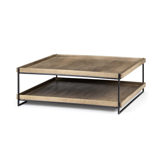 46" Natural And Black Solid Wood And Iron Coffee Table HomeRoots