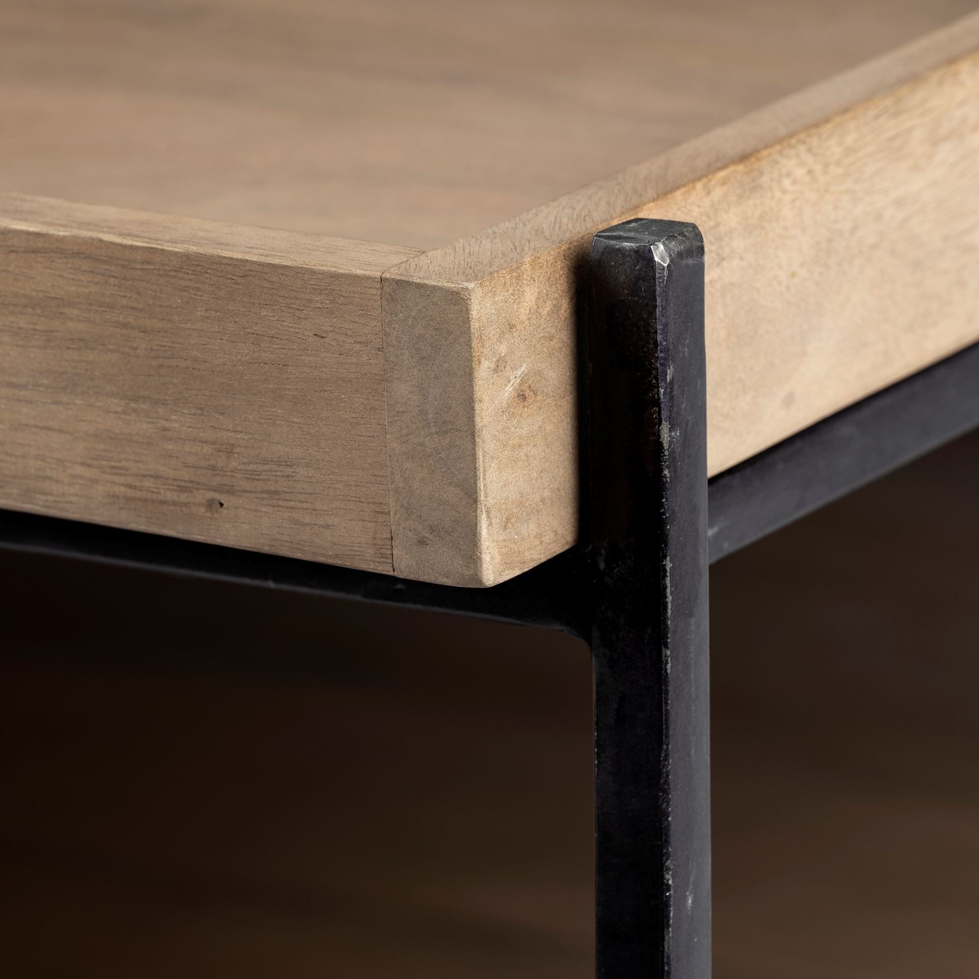 46" Natural and Black Solid Wood and Metal Coffee Table With Shelf HomeRoots