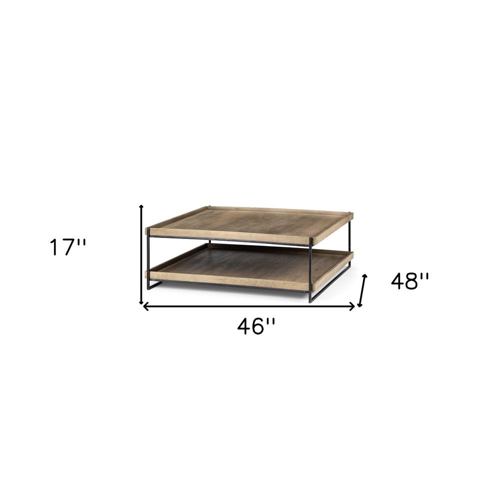 46" Natural And Black Solid Wood And Iron Coffee Table HomeRoots