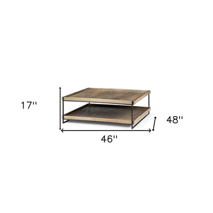 46" Natural And Black Solid Wood And Iron Coffee Table HomeRoots