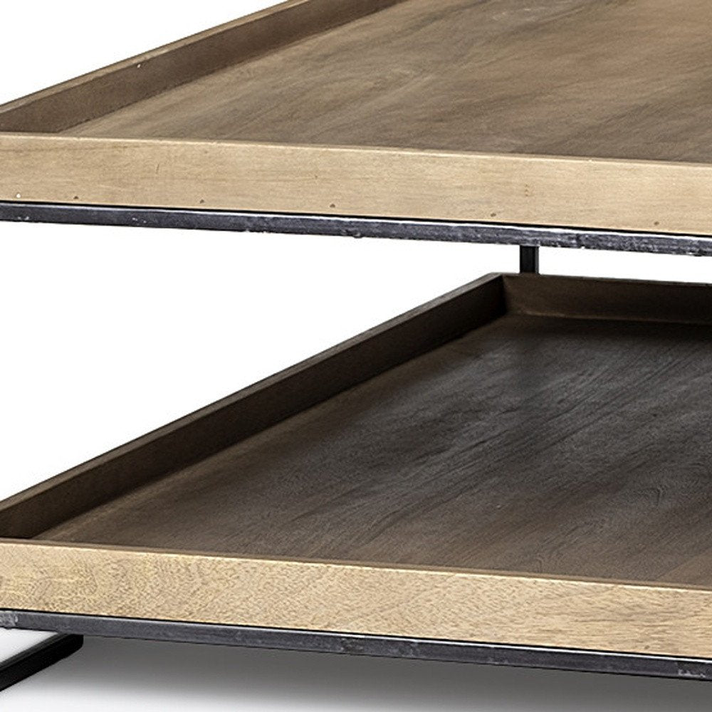 46" Natural And Black Solid Wood And Iron Coffee Table HomeRoots