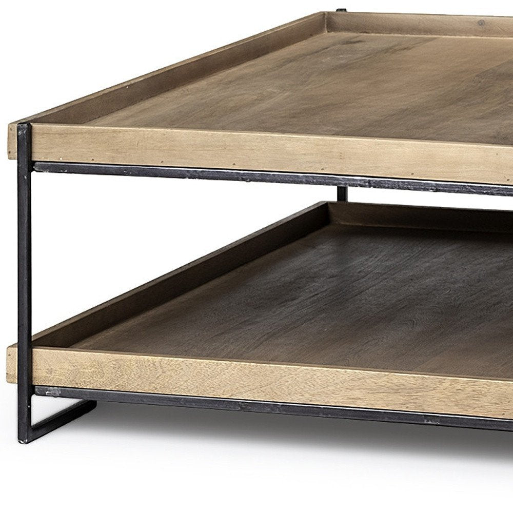 46" Natural And Black Solid Wood And Iron Coffee Table HomeRoots