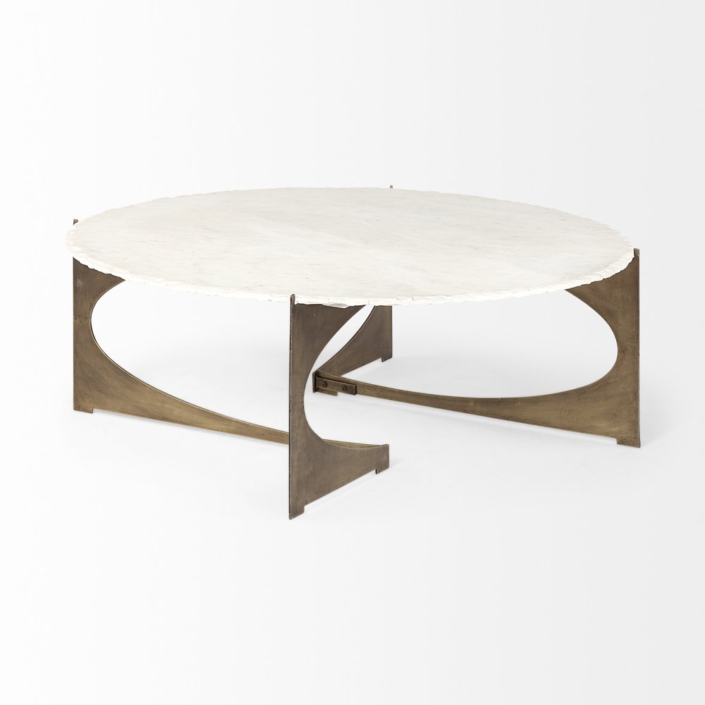 49" Round White Marble Top Gold And Metal Base Coffee Table HomeRoots