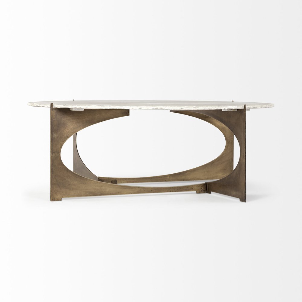 49" Round White Marble Top Gold And Metal Base Coffee Table HomeRoots
