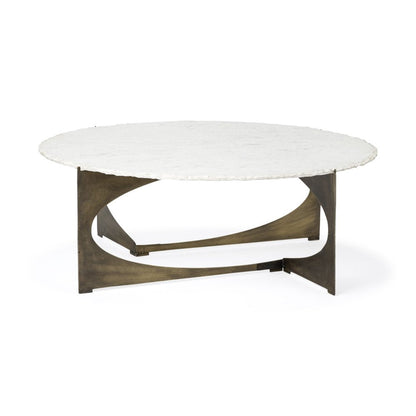 49" Round White Marble Top Gold And Metal Base Coffee Table HomeRoots
