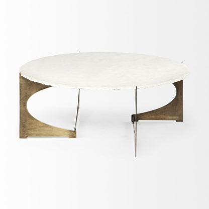 49" Round White Marble Top Gold And Metal Base Coffee Table HomeRoots
