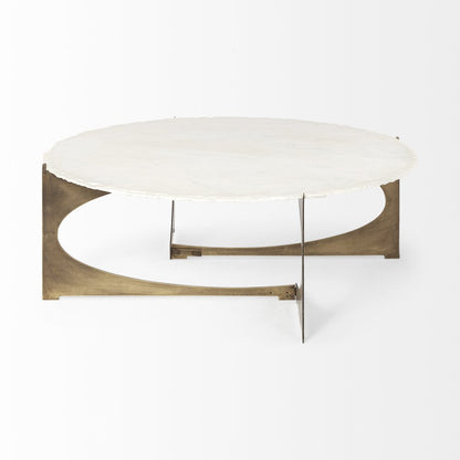 49" Round White Marble Top Gold And Metal Base Coffee Table HomeRoots