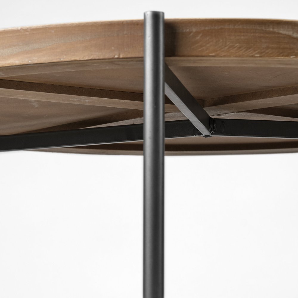 33" Brown and Black Solid Wood and Iron Round Coffee Table With Shelf — view 6