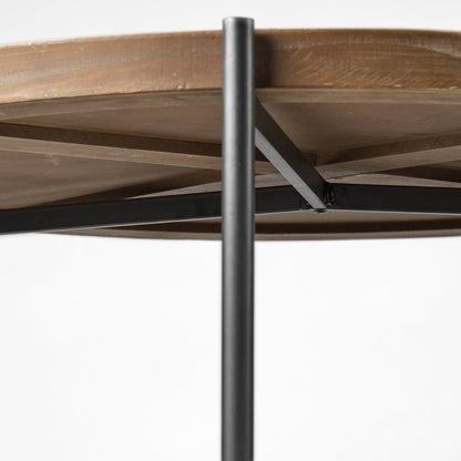 33" Brown and Black Solid Wood and Iron Round Coffee Table With Shelf