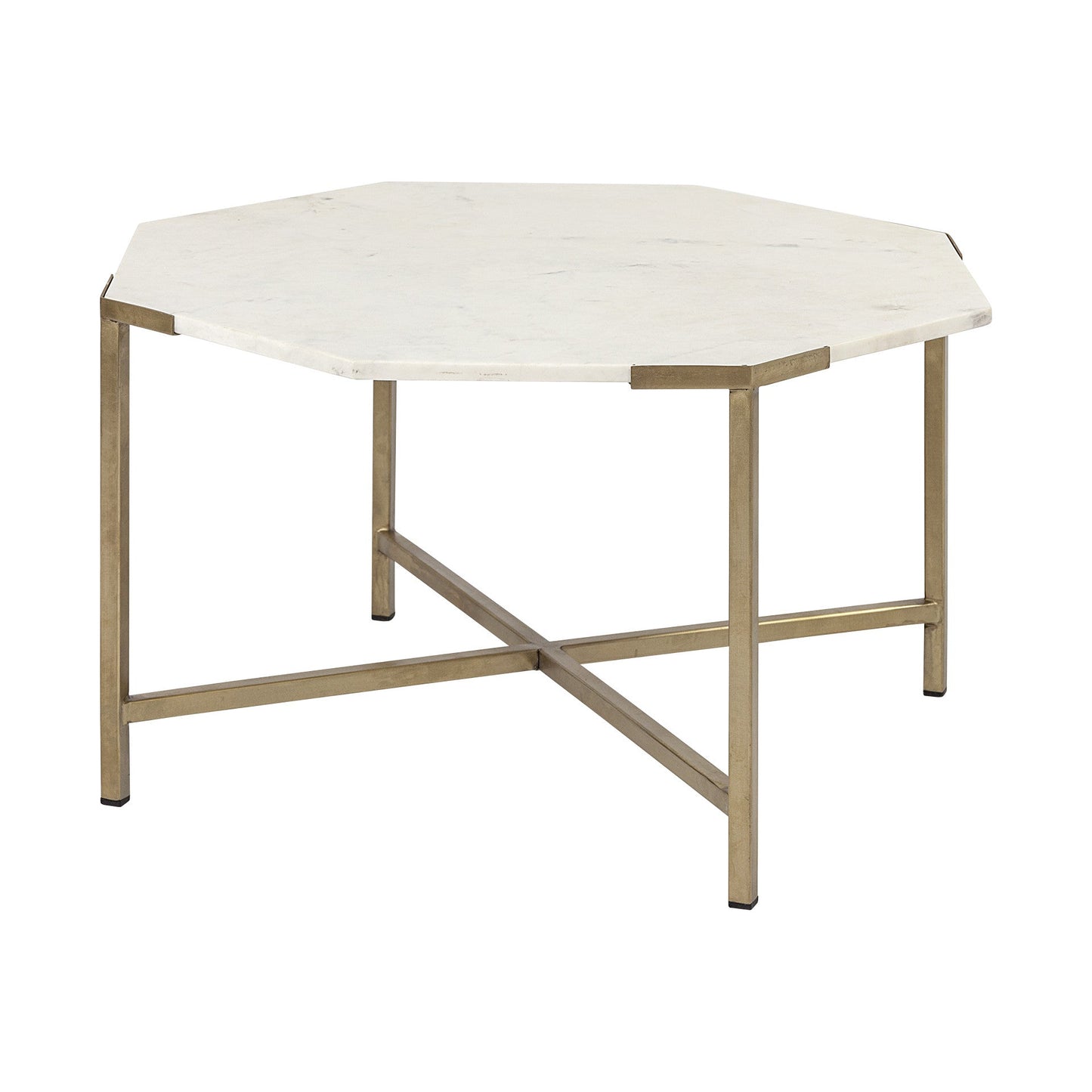 33" White and Gold Genuine Marble and Metal Octagon Coffee Table HomeRoots