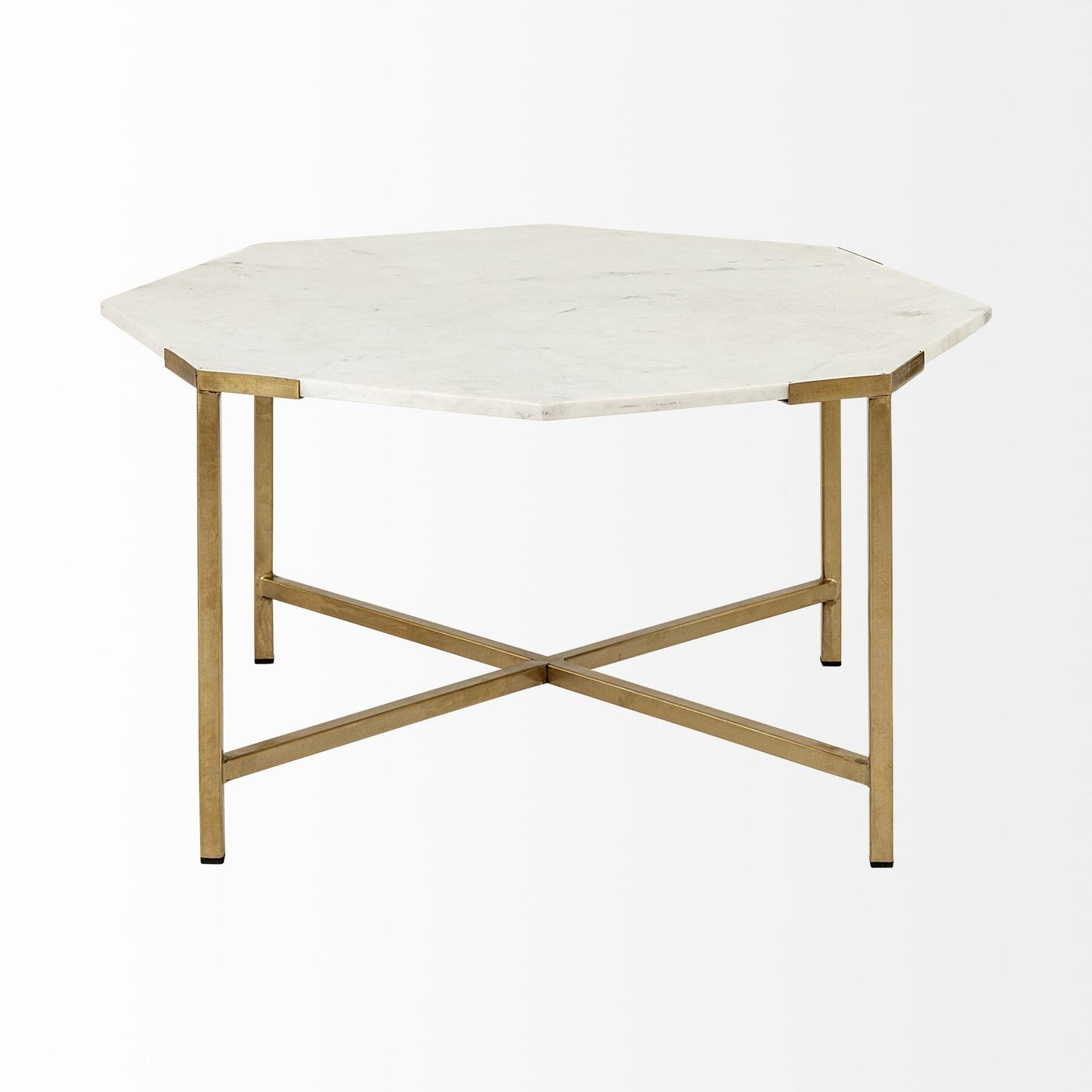 33" White and Gold Genuine Marble and Metal Octagon Coffee Table HomeRoots