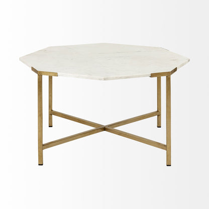 33" White and Gold Genuine Marble and Metal Octagon Coffee Table HomeRoots