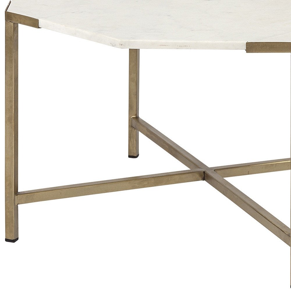 33" White and Gold Genuine Marble and Metal Octagon Coffee Table HomeRoots