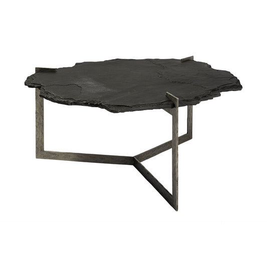 40" Black and Gold Stone and Iron Free Form Distressed Coffee Table HomeRoots