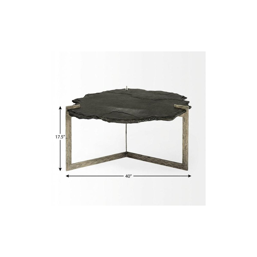 40" Black and Gold Stone and Iron Free Form Distressed Coffee Table HomeRoots
