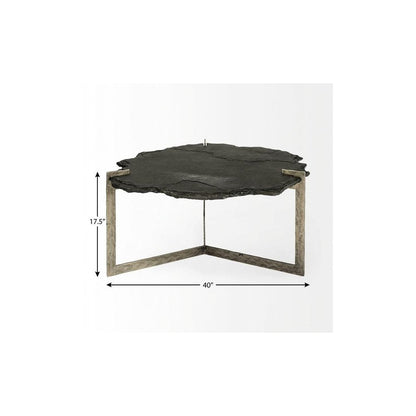 40" Black and Gold Stone and Iron Free Form Distressed Coffee Table HomeRoots