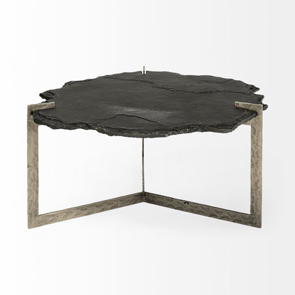 40" Black and Gold Stone and Iron Free Form Distressed Coffee Table HomeRoots