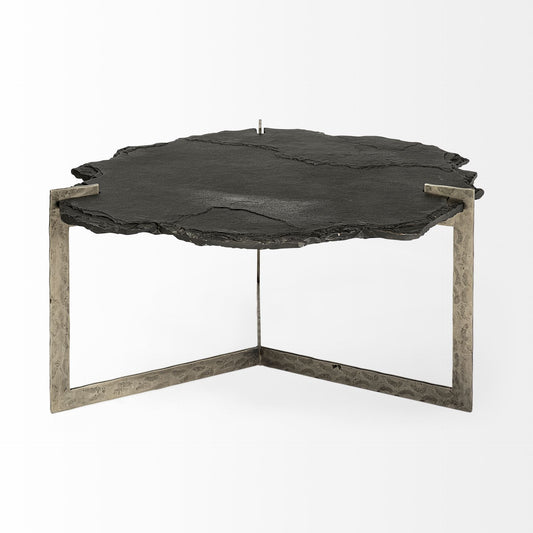40" Black and Gold Stone and Iron Free Form Distressed Coffee Table HomeRoots