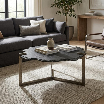 40" Black and Gold Stone and Iron Free Form Distressed Coffee Table HomeRoots