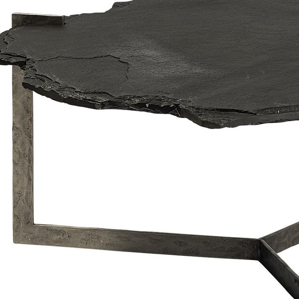 40" Black and Gold Stone and Iron Free Form Distressed Coffee Table HomeRoots