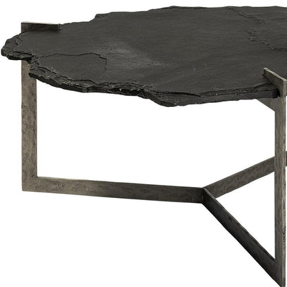 40" Black and Gold Stone and Iron Free Form Distressed Coffee Table HomeRoots