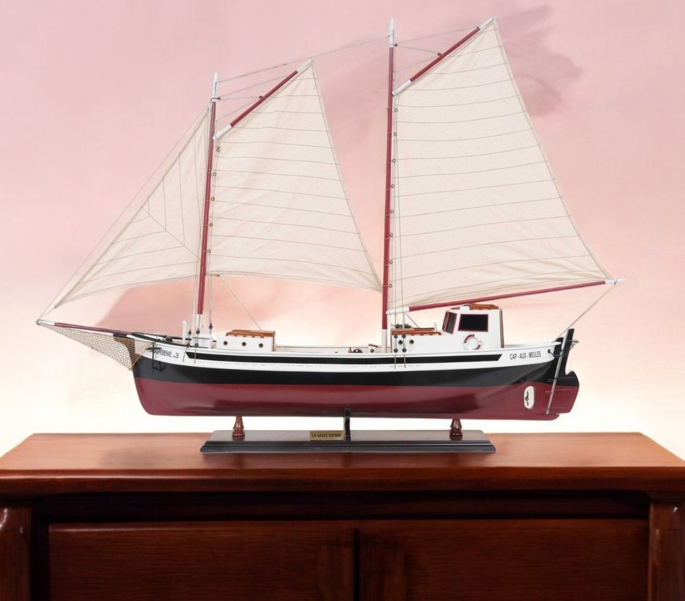 31" Black and White Solid Wood Hand Painted Model Boat Tabletop Sculpture HomeRoots