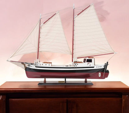 31" Black and White Solid Wood Hand Painted Model Boat Tabletop Sculpture HomeRoots