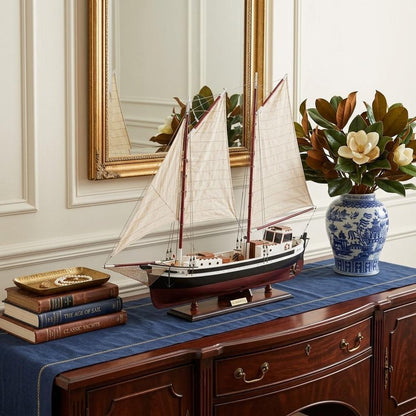 31" Black and White Solid Wood Hand Painted Model Boat Tabletop Sculpture HomeRoots