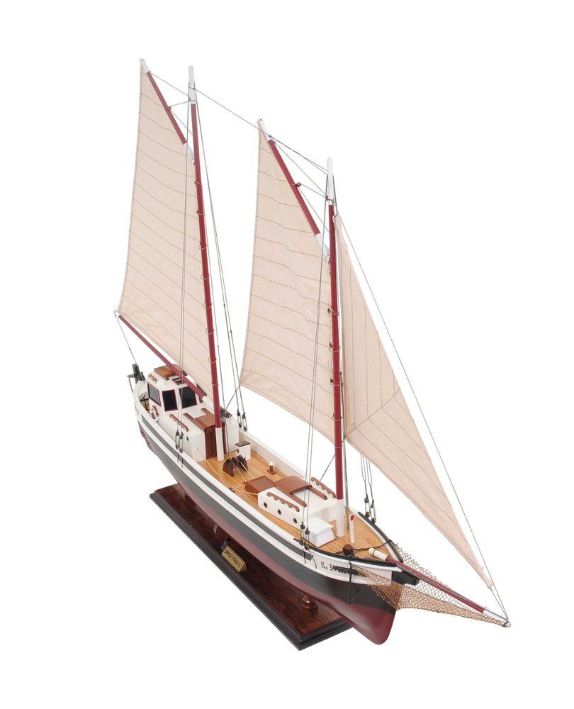 31" Black and White Solid Wood Hand Painted Model Boat Tabletop Sculpture HomeRoots