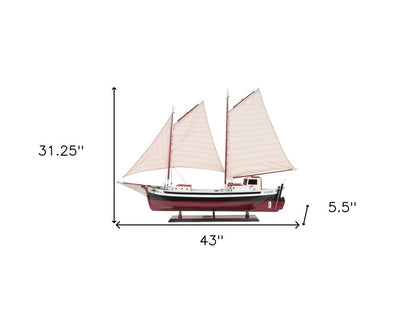 31" Black and White Solid Wood Hand Painted Model Boat Tabletop Sculpture HomeRoots
