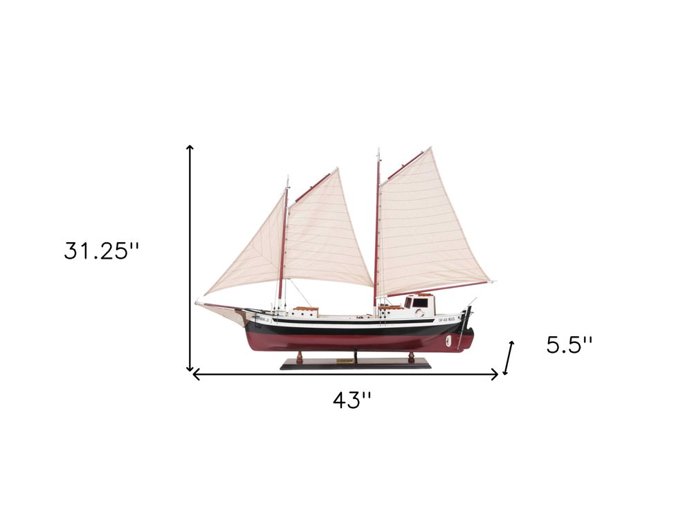 31" Black and White Solid Wood Hand Painted Model Boat Tabletop Sculpture HomeRoots