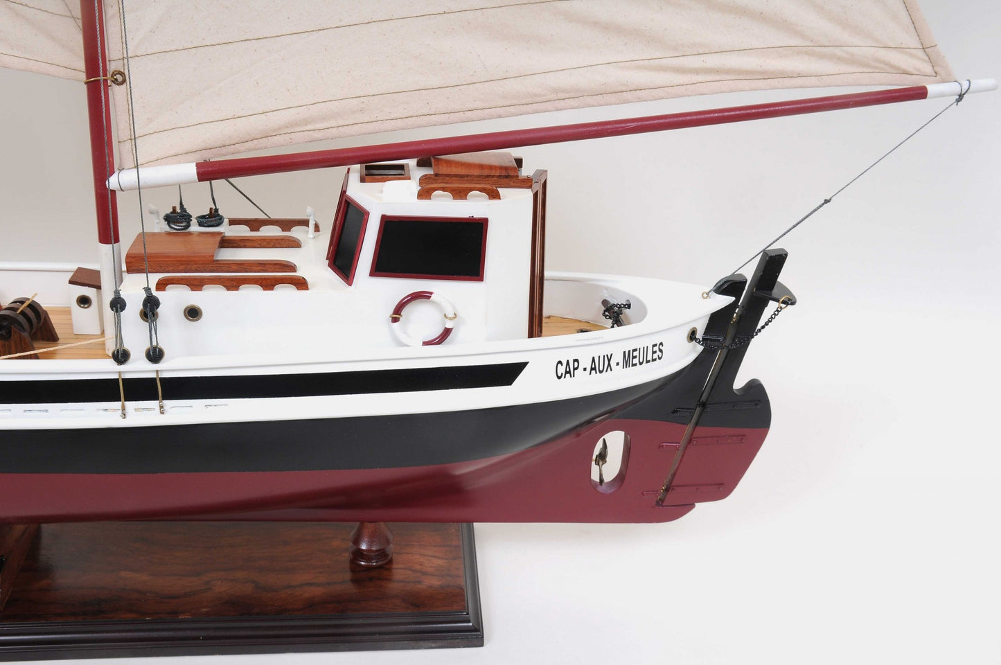 31" Black and White Solid Wood Hand Painted Model Boat Tabletop Sculpture