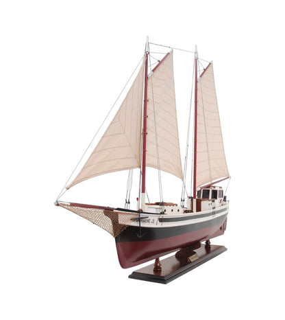 31" Black and White Solid Wood Hand Painted Model Boat Tabletop Sculpture HomeRoots
