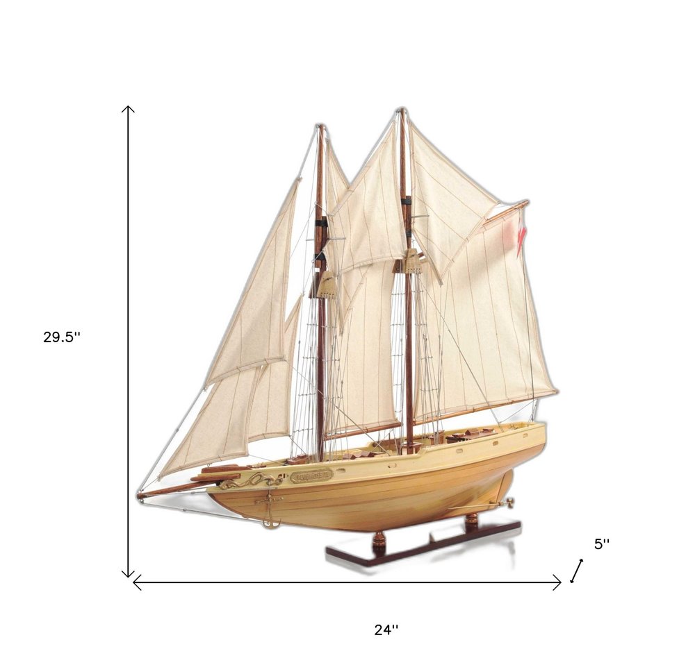24" Brown Solid Wood Hand Painted Model Boat HomeRoots