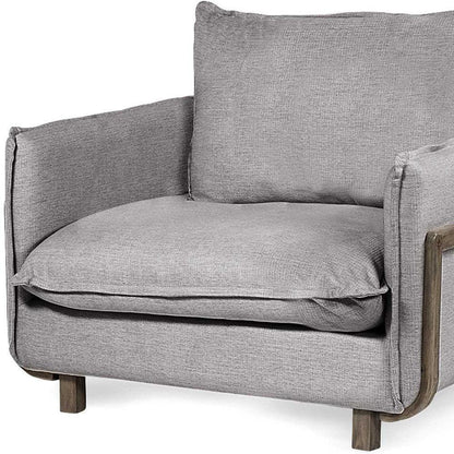 42" Gray And Wood Brown Linen Arm Chair - FurniFindUSA