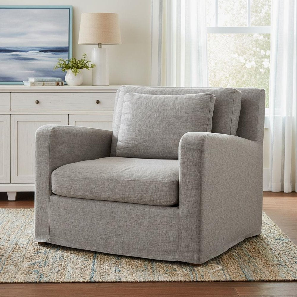 38" Gray and Brown Linen Arm Chair HomeRoots