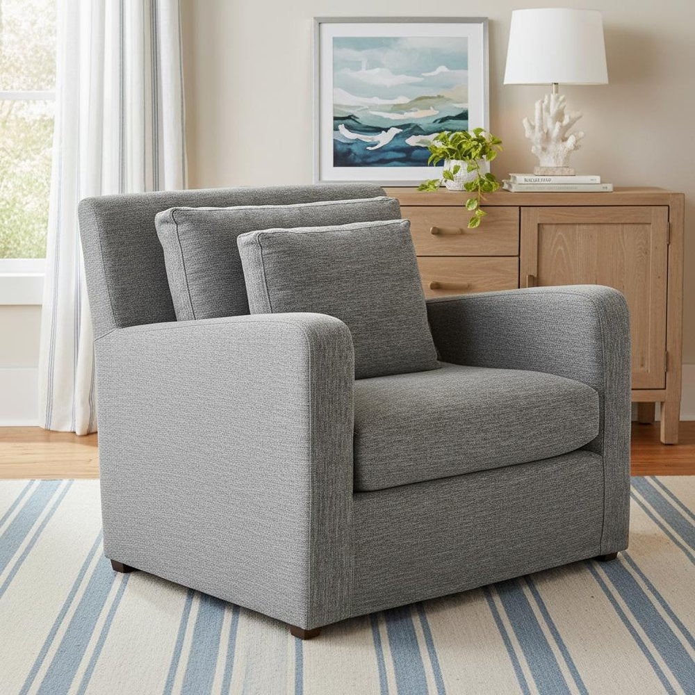 38" Gray and Brown Linen Arm Chair HomeRoots