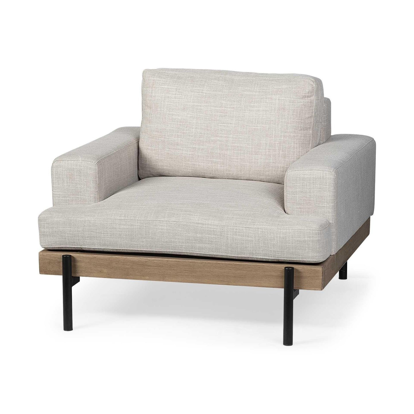 41" Cream And Black Fabric Arm Chair - FurniFindUSA