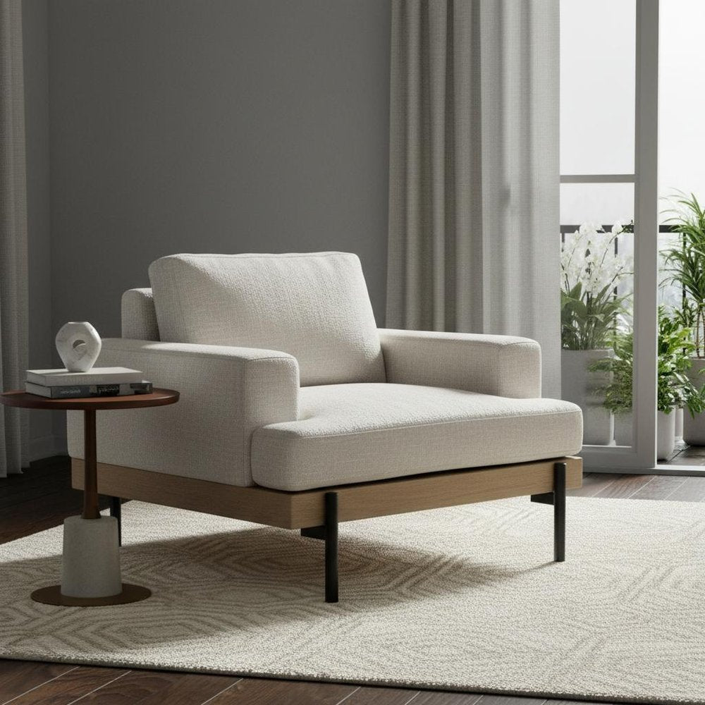 41" Cream and Black Fabric Arm Chair HomeRoots