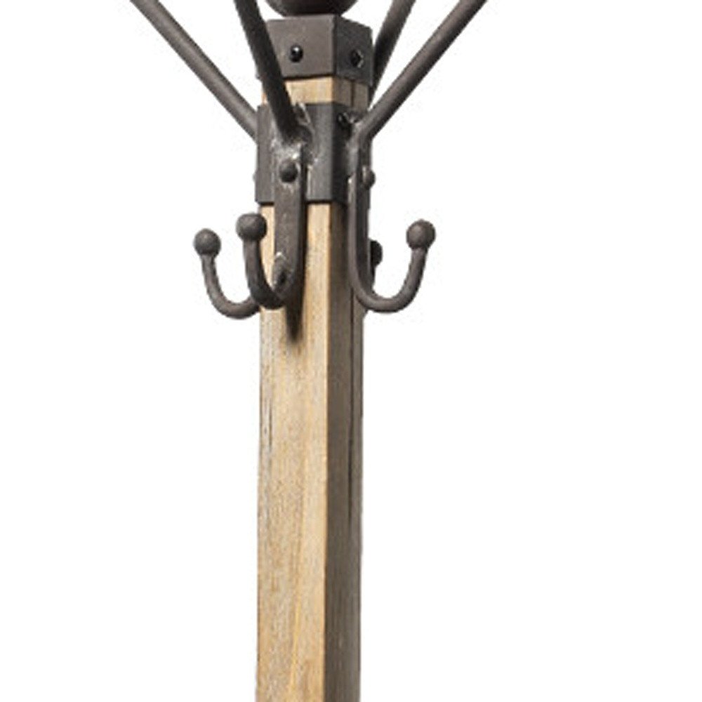 75" Black And Brown Solid Wood And Steel Twelve Hook Freestanding Coat Rack — view 4