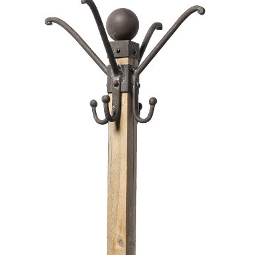 75" Black And Brown Solid Wood And Steel Twelve Hook Freestanding Coat Rack — view 5