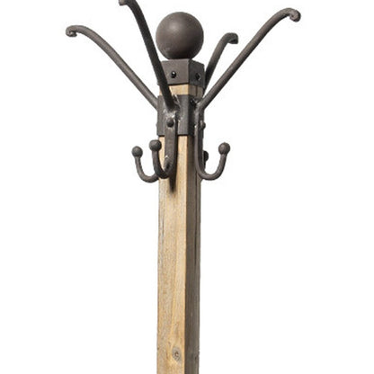 75" Black And Brown Solid Wood And Steel Twelve Hook Freestanding Coat Rack HomeRoots