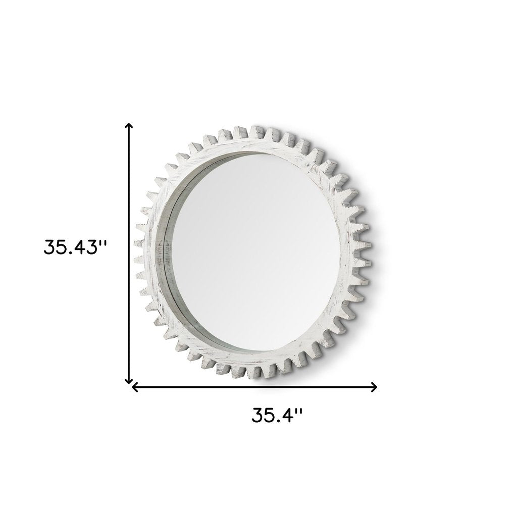 35" White Abstract Wood Framed Accent Mirror HomeRoots