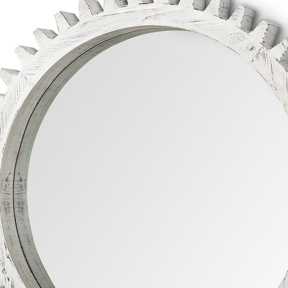35" White Abstract Wood Framed Accent Mirror HomeRoots