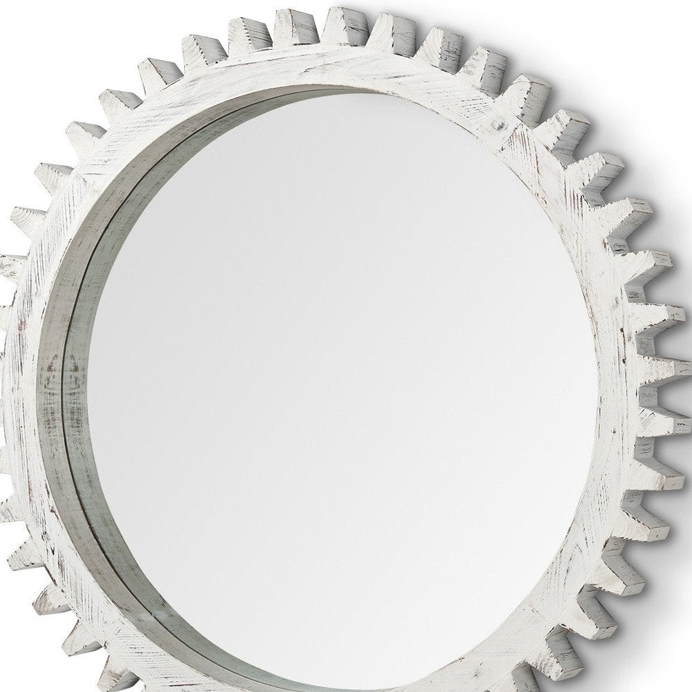 35" White Abstract Wood Framed Accent Mirror HomeRoots